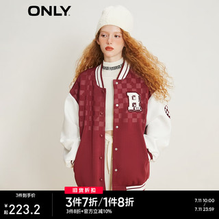 ONLY秋冬甜美学院拼色格子纽扣棒球服外套女|122436011 E17 科尔多瓦CORDOVAN 160/80A/S