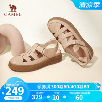 骆驼（CAMEL）2024夏季镂空包头凉鞋女厚底猪笼鞋罗马凉鞋女 L24M022002杏色 39