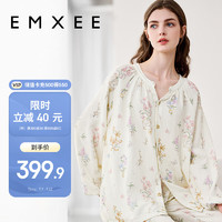 嫚熙（EMXEE）春秋月子服 哺乳睡衣产后弹力丝麻棉透气舒适夏季薄款家居服 【绮梦花信 无哺乳口】丝麻棉 XL