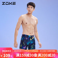 洲克（ZOKE） 泳裤男防尴尬平角专业游泳训练比赛竞技速干游泳裤 黑绿黄花 XL 黑绿黄花124502206