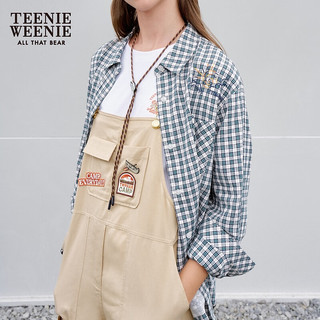 Teenie Weenie小熊可爱阔版长袖衬衫宽松休闲舒适上衣女 绿色 160/S