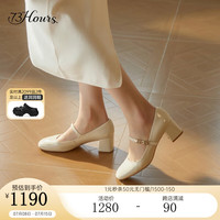73Hours章若楠同款女鞋心动offer2024年春季复古高跟玛丽珍鞋女粗跟 米白 34