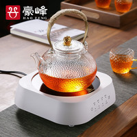 豪峰经典玻璃茶壶泡茶家用耐高温电陶炉煮茶器明火提梁壶烧水养生茶具 白 方意电陶炉 玻璃雪点壶 800ml