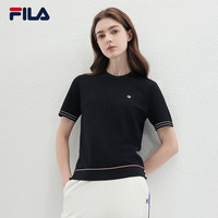 FILA 斐乐女子织衫2024夏季时尚休闲简约基础短袖上衣 传奇蓝-NV 155/76A/XS