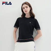 FILA 斐乐女子织衫2024夏季时尚休闲简约基础短袖上衣 传奇蓝-NV 185/100A/XXXL