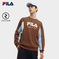 FILA斐乐男子套头卫衣2024春休闲拼接撞色针织上衣 酪干褐-BN 165/88A/S