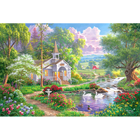 【艺臣】品牌成人500\/1000片木质拼图儿童玩具世界名浪漫治愈解压风景油画城市建筑中国风光 湖畔教堂(配大图) 500片木质分区