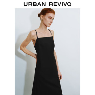 URBAN REVIVO 女气质小黑裙显瘦后开叉吊带连衣裙 UWG740171 正黑 XS