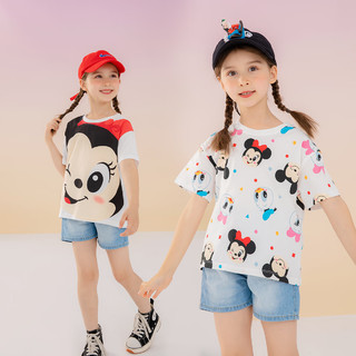 迪士尼宝宝（Disney Baby）童装女童短袖T恤时尚米妮T恤舒适透气24年夏 白底满印 100