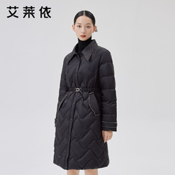 ERAL 艾莱依 羽绒服女2022年冬季中长款气质黑色时尚设计感收腰外套