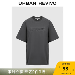 URBAN REVIVO UR2024夏季女装都市休闲简约立体字母压印T恤衫UWU440030 冷灰 L