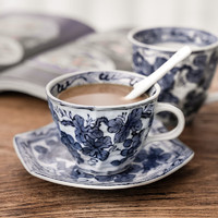 优器生活 日式咖啡杯套装简约家用马克杯复古陶瓷下午茶杯个性水杯子 染付葡萄纹杯碟套