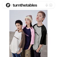 Turnthetables [夏之光同款]Turnthetables拼接半袖插肩袖情侣美式短袖字母T恤潮