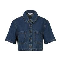 URBAN REVIVO 女士港风复古风贴袋短袖牛仔衬衫 UWU840096 蓝色 L