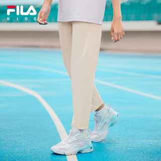 FILA【灵风裤】斐乐童装儿童裤子运动裤2024夏季小童男女童休闲梭织长 笔螺杏色-LK 140