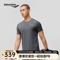 Saucony索康尼专业运动短袖T恤男春季速干运动上衣男吸汗透气跑步健 黑色花纱【100%聚酯纤维】 XL(180/100A)