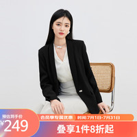 秋水伊人通勤小西装女春修身一粒扣百搭直身修身西服显瘦外套女 黑色 L