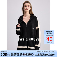 BASIC HOUSE/百家好撞色连帽针织开衫女2024春季廓形高级外套 黑色 M