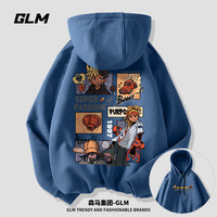 GLM森马集团品牌春秋卫衣男宽松黑色外套美式高街潮牌男士连帽上衣 酒红/JGL画熊猫 XL