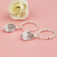 恩银99足银耳环耳坠女时尚圆脸显瘦叶子适合脸大的耳饰 耳圈弯叶耳饰