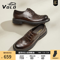 VOLO犀牛凉皮鞋2024夏季镂空皮鞋男商务冲孔鞋真皮透气大头正装鞋 棕色 （系带镂空） 夏季款 39
