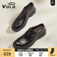 VOLO犀牛凉皮鞋2024夏季镂空皮鞋男商务冲孔鞋真皮透气大头正装鞋 黑色 （套脚镂空） 夏季款 40