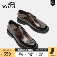 VOLO犀牛凉皮鞋2024夏季镂空皮鞋男商务冲孔鞋真皮透气大头正装鞋 棕色 （系带）胎牛皮 四季款 41