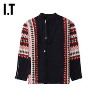 IT TAMME男装斜拉链毛衣时尚复古文艺风拼色毛衣3A0131ML