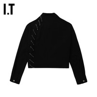 IT LIMI'S女装合身翻领夹克时髦简洁别针缀饰纯色短外套13004