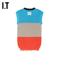 IT MSGM童装无袖针织衫动感活力条纹拼色毛边毛背心BJP238XM