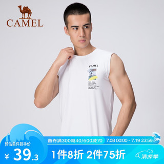 骆驼（CAMEL）男士运动背心春夏透气快干轻盈舒适休闲背心 J0S20O6103，白色 XL