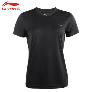 李宁（LI-NING）运动服男女羽毛球服T恤短袖 女款ATSS958-1 黑色 L