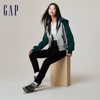 Gap【明星同款】Gap女装秋冬款天鹅绒卫衣756357加绒连帽衫 灰绿拼接 170/96A(M)