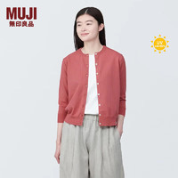 无印良品（MUJI） 女式 防紫外线强捻圆领开衫防晒衣服女款外套纯棉全棉 红色 S（155/80A）