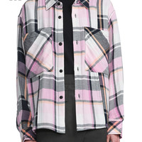 it izzue女装长袖衬衫春季简约时尚格纹拼色上衣8109S2I