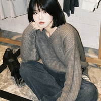 it izzue女装宽松破洞针织衫休闲秋季慵懒随性纯色毛衣4112F3