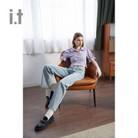 it b+ab女装泡泡袖衬衫休闲夏季多巴胺收腰排扣上衣1154JK