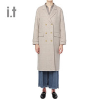 it b+ab女装长款大衣冬季时尚气质毛呢格纹双排扣0236SD