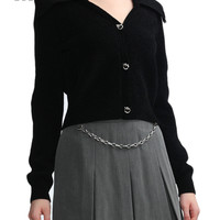 it tout a coup女装翻领针织衫秋季时尚排扣薄毛衣0301F2