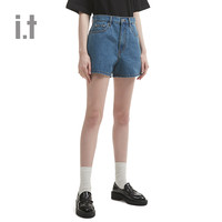 it b+ab女装牛仔短裤2024夏季简约基础水洗磨白直筒裤172AJM