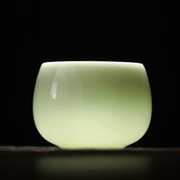 苏氏陶瓷（SUSHI CERAMICS）羊脂玉主人杯翡翠玉陶瓷个人功夫茶杯品茗杯2个罗汉杯礼盒装