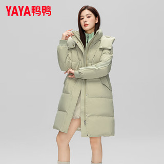 鸭鸭（YAYA）羽绒服女中长款2024冬季时尚休闲连帽防风保暖外套HN 豆绿色 160/84A(M)