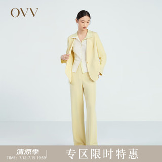 OVV夏女装22MM弹力重绉桑蚕丝直筒套装休闲长裤 浅黄（净色）01 M