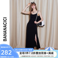 banana cici2024年夏季自带胸垫A字长裙收腰开衩吊带连衣裙女C242LY784 黑色 L