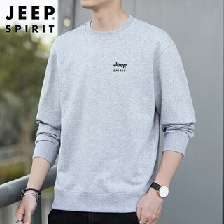 JEEP SPIRIT吉普卫衣男春秋季上衣男士卫衣圆领打底衫纯色男装 灰色 M 