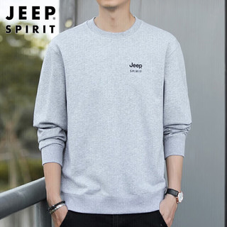 JEEP SPIRIT吉普卫衣男春秋季上衣男士卫衣圆领打底衫纯色男装 灰色 M 