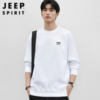 JEEP SPIRIT吉普卫衣男春秋季上衣男士卫衣圆领打底衫纯色男装 白色 4XL 