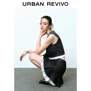 URBAN REVIVO 水果系列 女装拼接贴袋牛仔衬衫 UWU840076 靛蓝 M