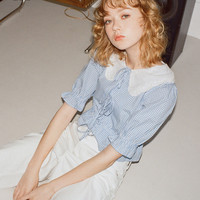 it tout a coup女装泡泡袖衬衫休闲春季复古甜美短上衣0122S3