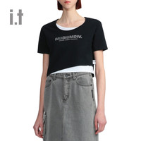 it MUSIUM DIV.女装短款短袖T恤春夏水钻字母假两件20902